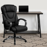 English Elm Commercial Grade High Back LeatherSoft Executive Swivel Office Chair with Titanium Nylon Base and Loop Arms