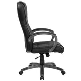 English Elm Commercial Grade High Back LeatherSoft Executive Swivel Office Chair with Titanium Nylon Base and Loop Arms