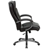 English Elm Commercial Grade High Back LeatherSoft Executive Swivel Office Chair with Titanium Nylon Base and Loop Arms