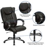 English Elm Commercial Grade High Back LeatherSoft Executive Swivel Office Chair with Titanium Nylon Base and Loop Arms