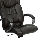 English Elm Commercial Grade High Back LeatherSoft Executive Swivel Office Chair with Titanium Nylon Base and Loop Arms