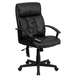 English Elm Commercial Grade High Back Ergonomic Massaging LeatherSoft Executive Swivel Office Chair with Side Remote Pocket and Arms