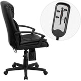 English Elm Commercial Grade High Back Ergonomic Massaging LeatherSoft Executive Swivel Office Chair with Side Remote Pocket and Arms