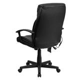 English Elm Commercial Grade High Back Ergonomic Massaging LeatherSoft Executive Swivel Office Chair with Side Remote Pocket and Arms