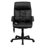 English Elm Commercial Grade High Back Ergonomic Massaging LeatherSoft Executive Swivel Office Chair with Side Remote Pocket and Arms