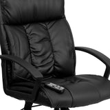 English Elm Commercial Grade High Back Ergonomic Massaging LeatherSoft Executive Swivel Office Chair with Side Remote Pocket and Arms