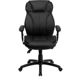 English Elm Commercial Grade High Back LeatherSoft Multifunction Executive Swivel Ergonomic Office Chair with Lumbar Support Knob with Arms