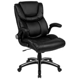 English Elm Commercial Grade High Back LeatherSoft Executive Swivel Office Chair with Double Layered Headrest and Open Arms