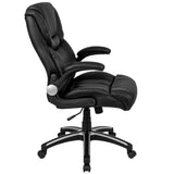 English Elm Commercial Grade High Back LeatherSoft Executive Swivel Office Chair with Double Layered Headrest and Open Arms