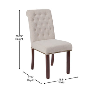 English Elm Series Parsons Chair with Rolled Back, Accent Nail Trim and Walnut Finish
