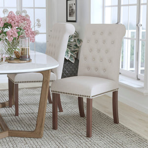 English Elm Series Parsons Chair with Rolled Back, Accent Nail Trim and Walnut Finish