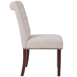 English Elm Series Parsons Chair with Rolled Back, Accent Nail Trim and Walnut Finish