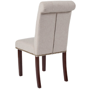 English Elm Series Parsons Chair with Rolled Back, Accent Nail Trim and Walnut Finish
