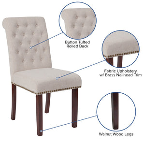 English Elm Series Parsons Chair with Rolled Back, Accent Nail Trim and Walnut Finish