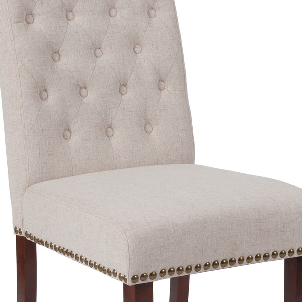 English Elm Series Parsons Chair with Rolled Back, Accent Nail Trim and Walnut Finish
