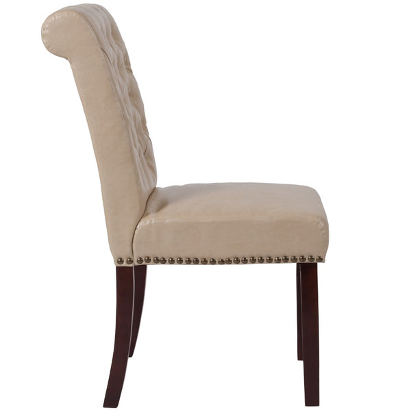 English Elm Series Parsons Chair with Rolled Back, Accent Nail Trim and Walnut Finish