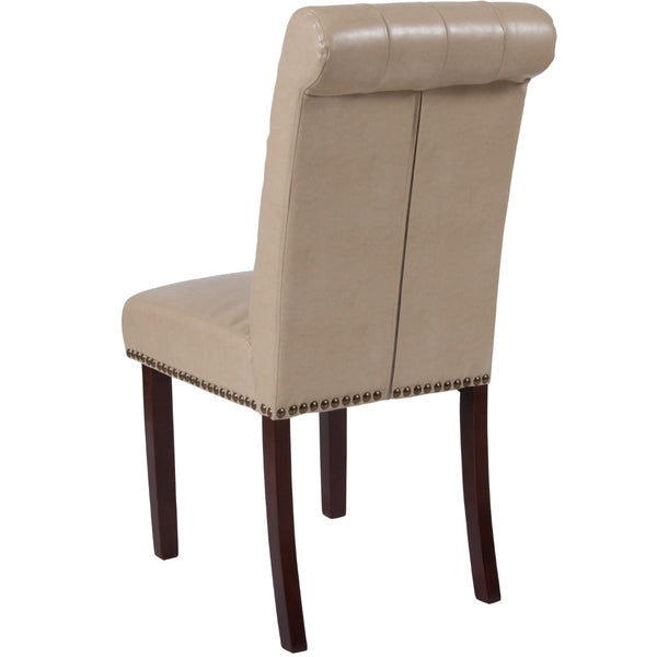 English Elm Series Parsons Chair with Rolled Back, Accent Nail Trim and Walnut Finish