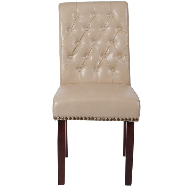 English Elm Series Parsons Chair with Rolled Back, Accent Nail Trim and Walnut Finish