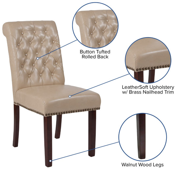 English Elm Series Parsons Chair with Rolled Back, Accent Nail Trim and Walnut Finish