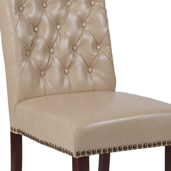English Elm Series Parsons Chair with Rolled Back, Accent Nail Trim and Walnut Finish