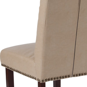 English Elm Series Parsons Chair with Rolled Back, Accent Nail Trim and Walnut Finish
