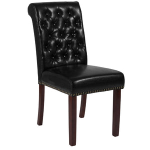 English Elm Series Parsons Chair with Rolled Back, Accent Nail Trim and Walnut Finish