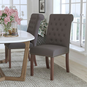 English Elm Series Parsons Chair with Rolled Back, Accent Nail Trim and Walnut Finish
