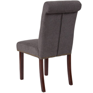 English Elm Series Parsons Chair with Rolled Back, Accent Nail Trim and Walnut Finish