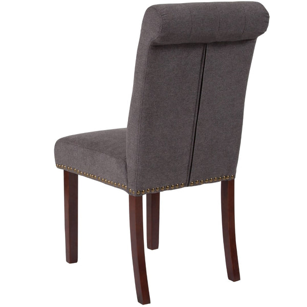 English Elm Series Parsons Chair with Rolled Back, Accent Nail Trim and Walnut Finish