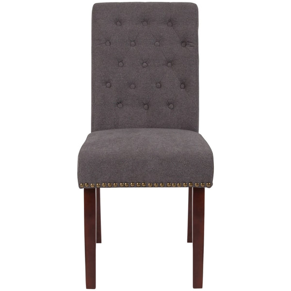 English Elm Series Parsons Chair with Rolled Back, Accent Nail Trim and Walnut Finish