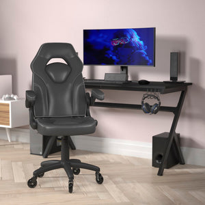 English Elm Commercial Grade Gaming Chair Racing Office Computer PC Adjustable Chair with Flip-up Arms and Transparent Roller Wheels, LeatherSoft