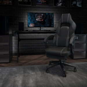 English Elm Commercial Grade Gaming Chair Racing Ergonomic Computer Chair with Fully Reclining Back/Arms, Slide-Out Footrest, Massaging Lumbar - /Gray