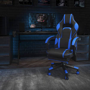 English Elm Commercial Grade Gaming Chair Racing Ergonomic Computer Chair with Fully Reclining Back/Arms, Slide-Out Footrest, Massaging Lumbar - Black/