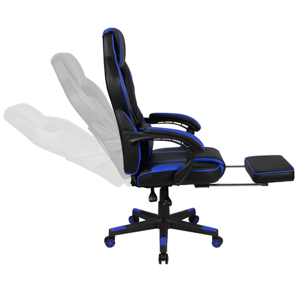 English Elm Commercial Grade Gaming Chair Racing Ergonomic Computer Chair with Fully Reclining Back/Arms, Slide-Out Footrest, Massaging Lumbar - Black/