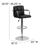 English Elm Contemporary Quilted Vinyl Adjustable Height Barstool with Arms and Chrome Base