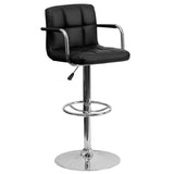 English Elm Contemporary Quilted Vinyl Adjustable Height Barstool with Arms and Chrome Base