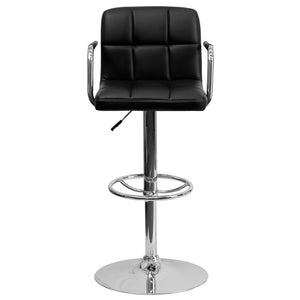 English Elm Contemporary Quilted Vinyl Adjustable Height Barstool with Arms and Chrome Base
