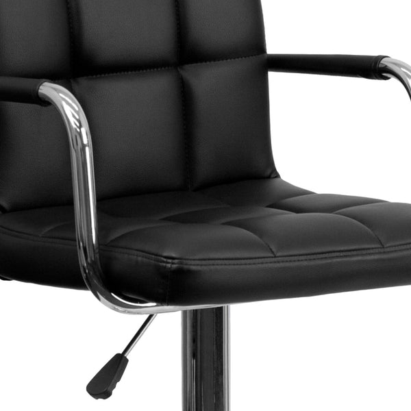 English Elm Contemporary Quilted Vinyl Adjustable Height Barstool with Arms and Chrome Base