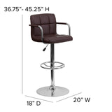 English Elm Contemporary Quilted Vinyl Adjustable Height Barstool with Arms and Chrome Base