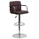 English Elm Contemporary Quilted Vinyl Adjustable Height Barstool with Arms and Chrome Base