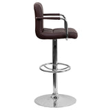 English Elm Contemporary Quilted Vinyl Adjustable Height Barstool with Arms and Chrome Base