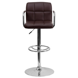 English Elm Contemporary Quilted Vinyl Adjustable Height Barstool with Arms and Chrome Base