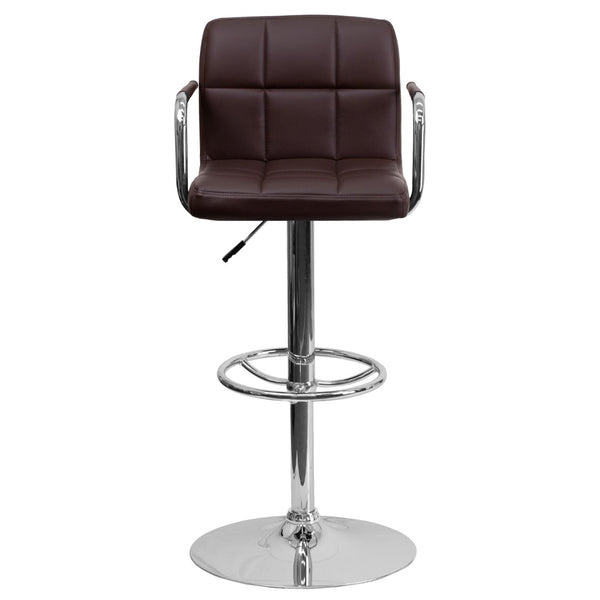 English Elm Contemporary Quilted Vinyl Adjustable Height Barstool with Arms and Chrome Base