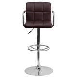 English Elm Contemporary Quilted Vinyl Adjustable Height Barstool with Arms and Chrome Base