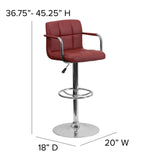 English Elm Contemporary Quilted Vinyl Adjustable Height Barstool with Arms and Chrome Base