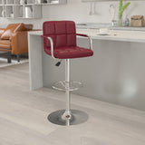 English Elm Contemporary Quilted Vinyl Adjustable Height Barstool with Arms and Chrome Base