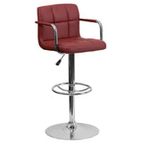 English Elm Contemporary Quilted Vinyl Adjustable Height Barstool with Arms and Chrome Base