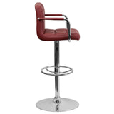 English Elm Contemporary Quilted Vinyl Adjustable Height Barstool with Arms and Chrome Base