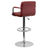 English Elm Contemporary Quilted Vinyl Adjustable Height Barstool with Arms and Chrome Base