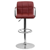 English Elm Contemporary Quilted Vinyl Adjustable Height Barstool with Arms and Chrome Base